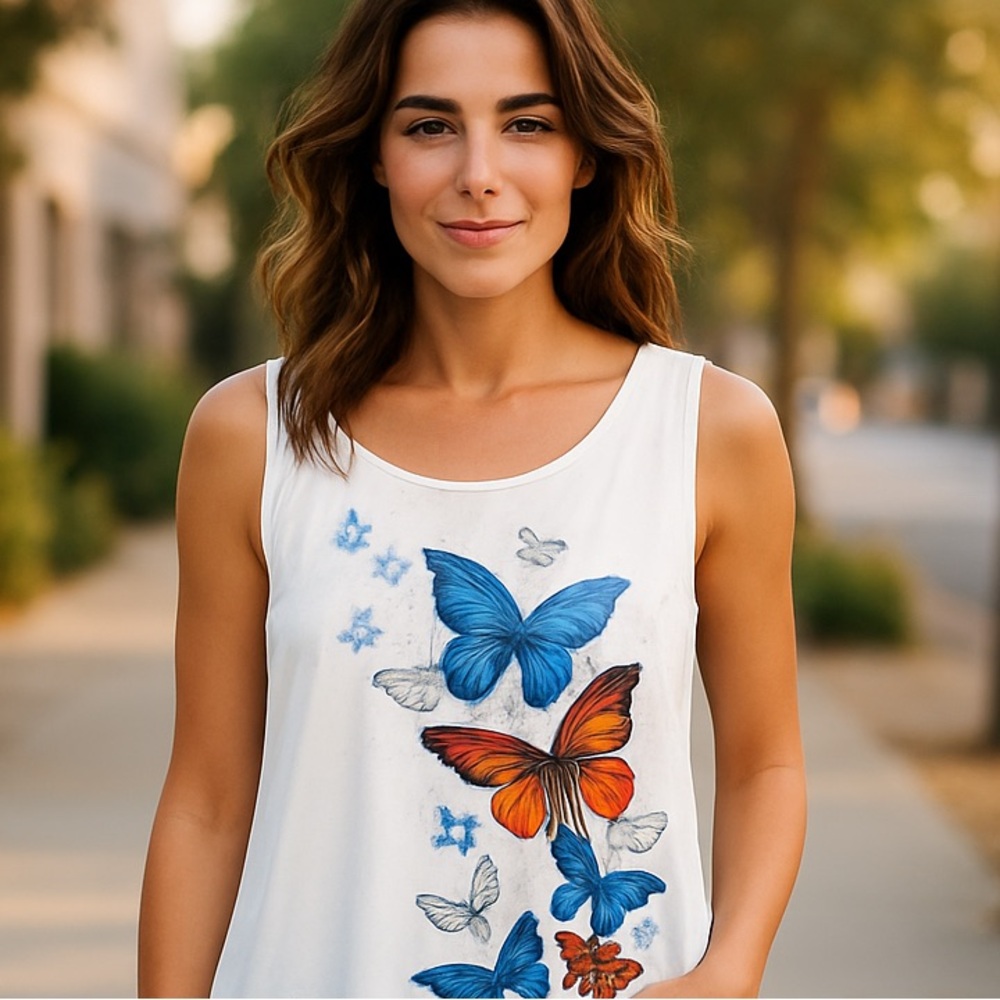 Rose Gal Swim Cover Up Butterfly Sleeveless Top Asymmetric White 2X